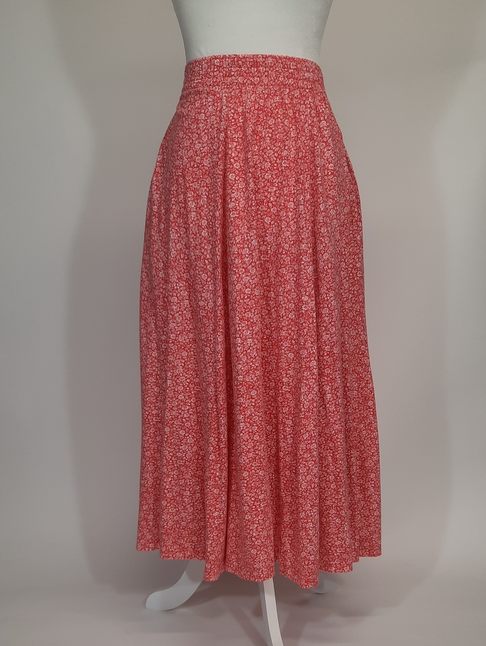 Laura Ashley Coral Print Smocked Waist Midi Skirt, Size Small